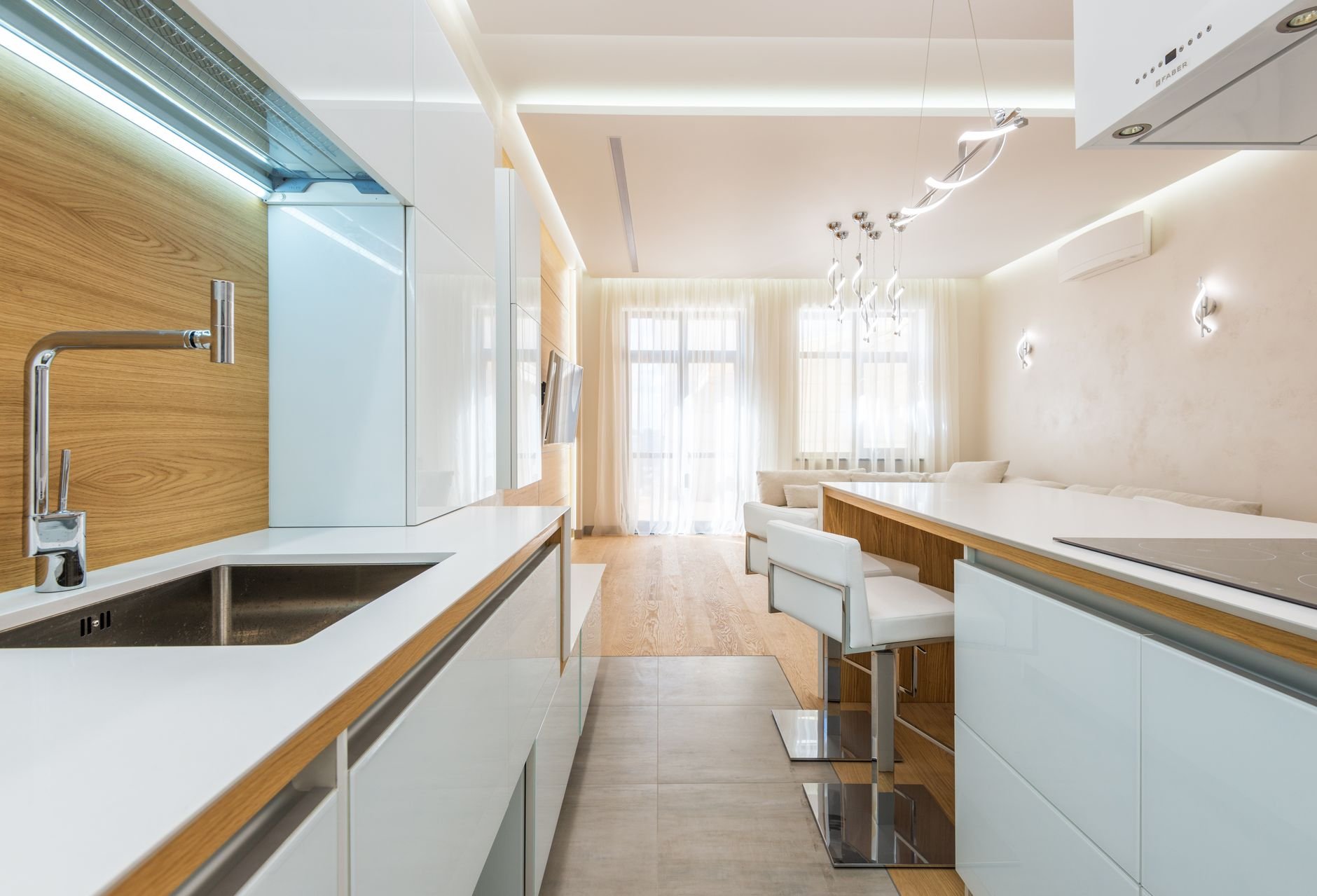Spacious interior of a luxury apartment with clean lines and natural daylight